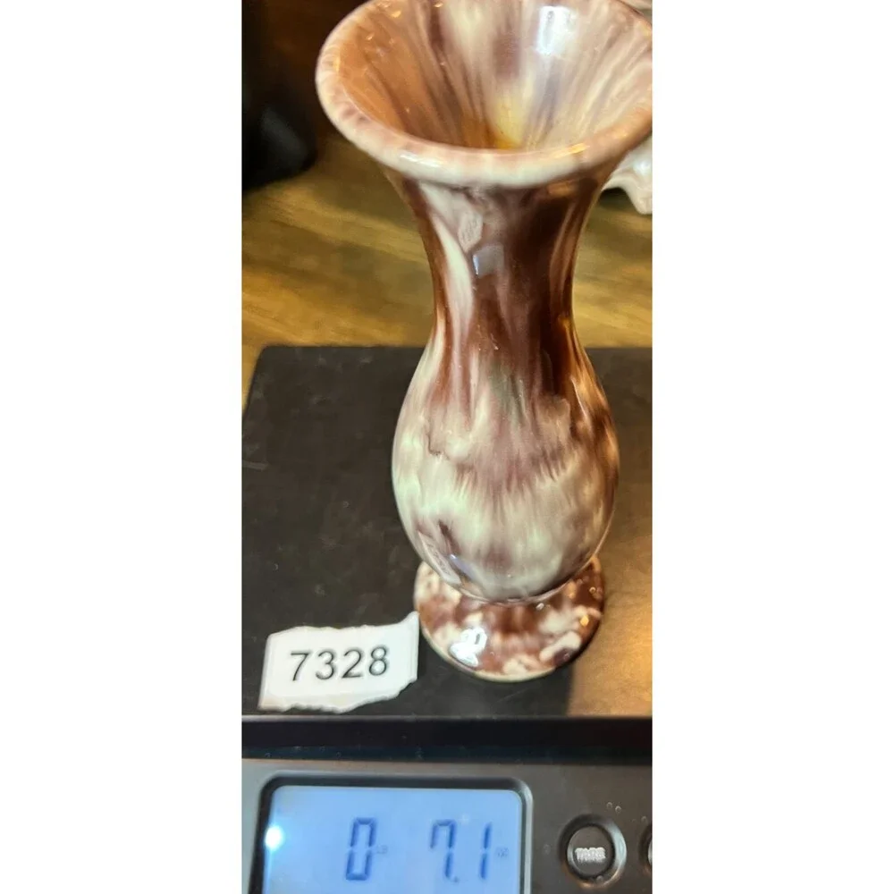 Germany  Art Pottery Bud Vase Handmade brown ivory 6